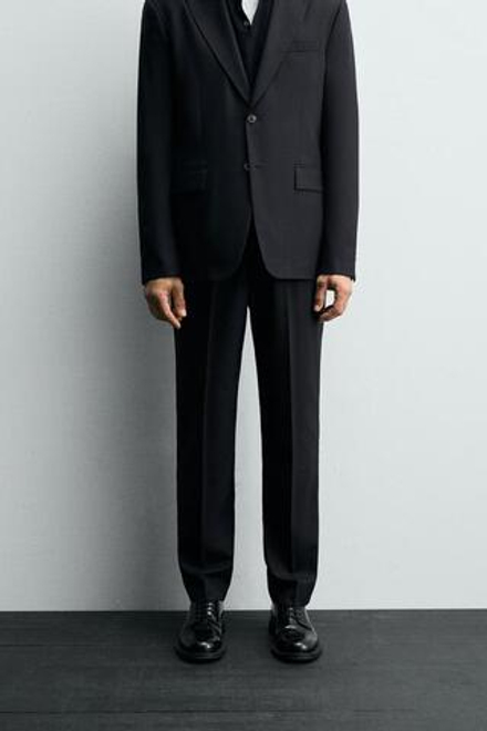 ZARA КОСТЮМНЫЕ БРЮКИ В ЕЛОЧКУ, МОРСКОЙ СИНИЙ