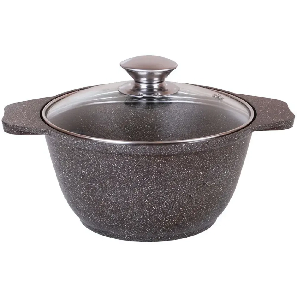 Кастрюля 1л «Мраморная»(кофейный мрамор) со стеклянной крышкой кмк12а