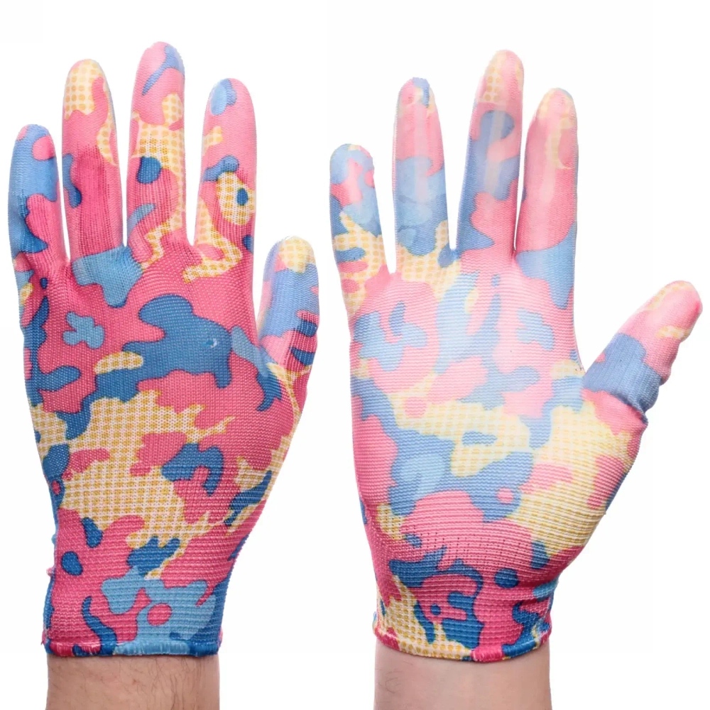 Перчатки нейлоновые «Фантазия-Хаки гламур» с ПВХ покрытием полуоблитые 8 р-р б/блистера