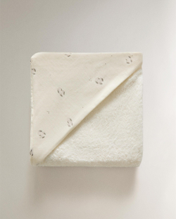 Zara Home Детское полотенце с капюшоном из хлопка, кремовый, 80x80 см