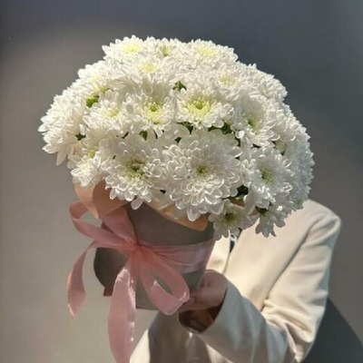 Цветы в шляпной коробке "Рим" (хризантема кустовая)