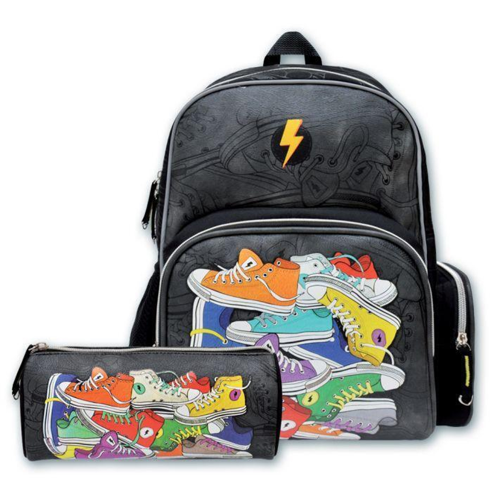 Рюкзак школьный 35х27х13см уплотн.спин. "Кеды" + пенал (Феникс+)