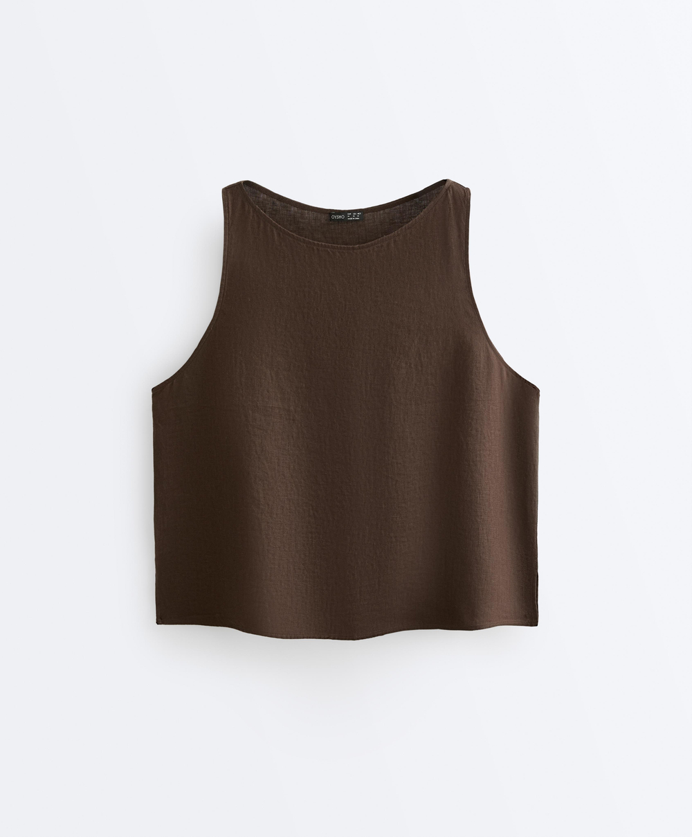 Oysho Топ из 100% льна, темно-коричневый