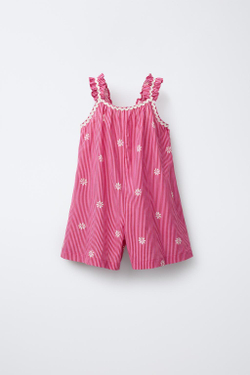 ZARA КОРОТКИЙ КОМБИНЕЗОН В ПОЛОСКУ С ВОЛНИСТЫМИ ДЕТАЛЯМИ, ЦВЕТ ФУКСИИ