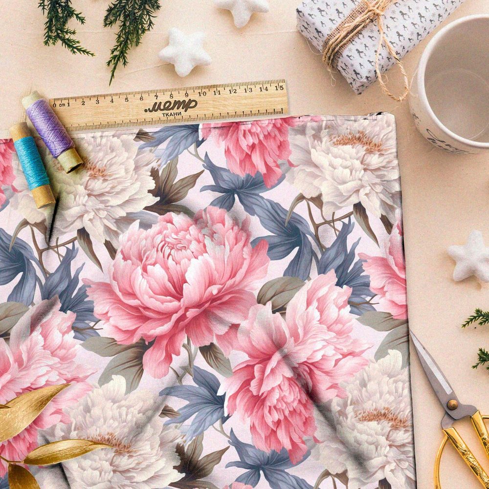 Ткань премиум шелк искусственный Армани мелодия цветов