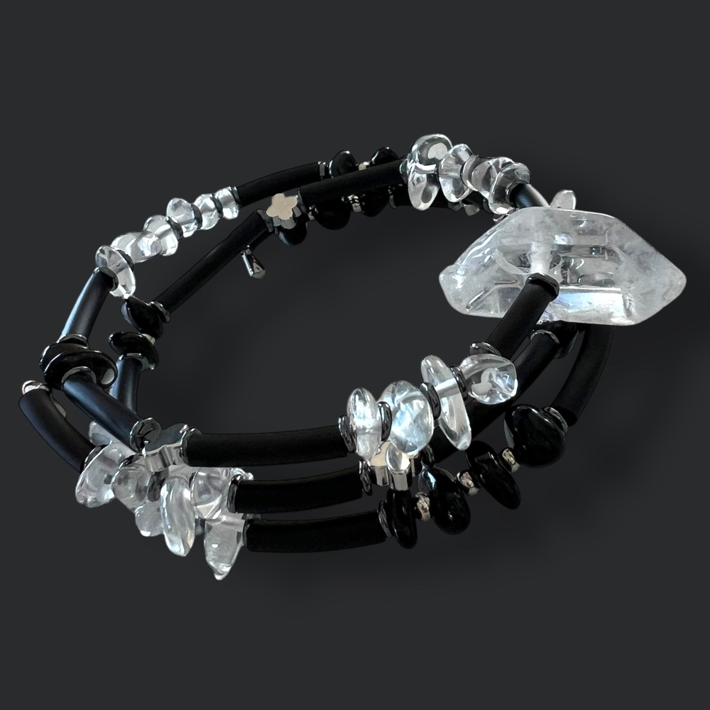 Браслет. Сама - дисциплина. Горный хрусталь и Обсидиан