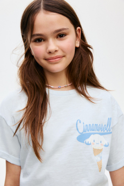 H&M Футболка оверсайз с принтом, светло-голубой