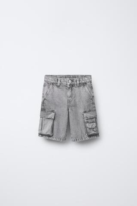 ZARA ШИРОКИЕ ДЖИНСОВЫЕ ШОРТЫ-БЕРМУДЫ, МЯГКИЙ СЕРЫЙ