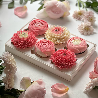 Крем - чиз капкейки хризантемы и пионы 6 шт