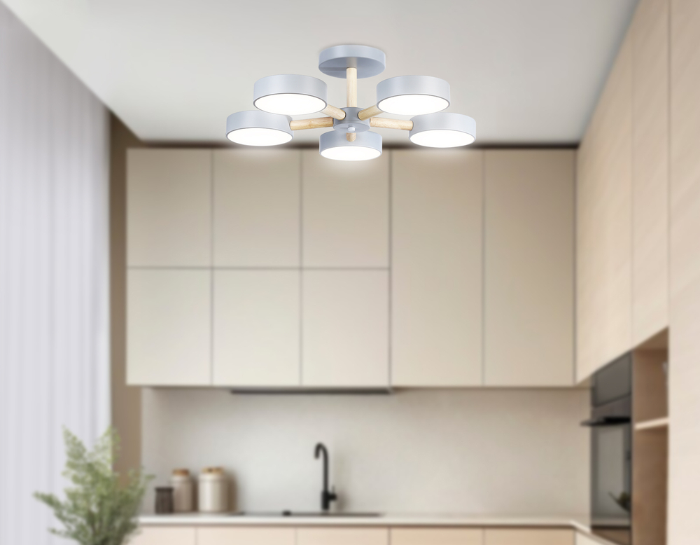 Подвесной светодиодный светильник с пультом FL4826/5 GR серый 3000K-6400K 65W D580*160 (ПДУ ИК)