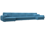 Диван П-образный Лига-057 НПБ МегаЛонг, Амур 10 голубой, Рогожка, 129353