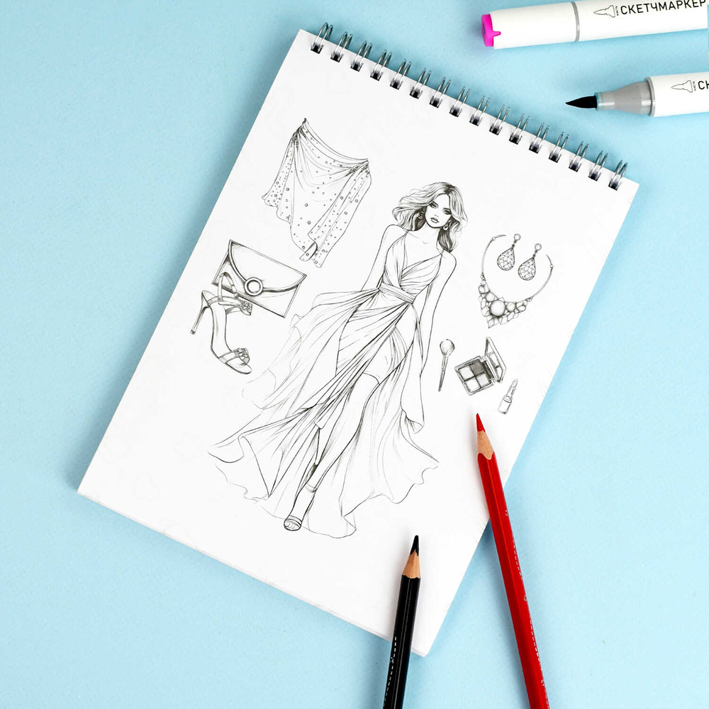 Книжка-раскраска для детей. Серия "Создай образ" арт. 70887 ВЕЧЕРНИЕ ПЛАТЬЯ /145х200 мм, 32 л., блок - офсет 120 г/м², печать в одну краску, обл - мелованный картон 210 г/м², гребень по короткой стороне, гребень по короткой стороне/