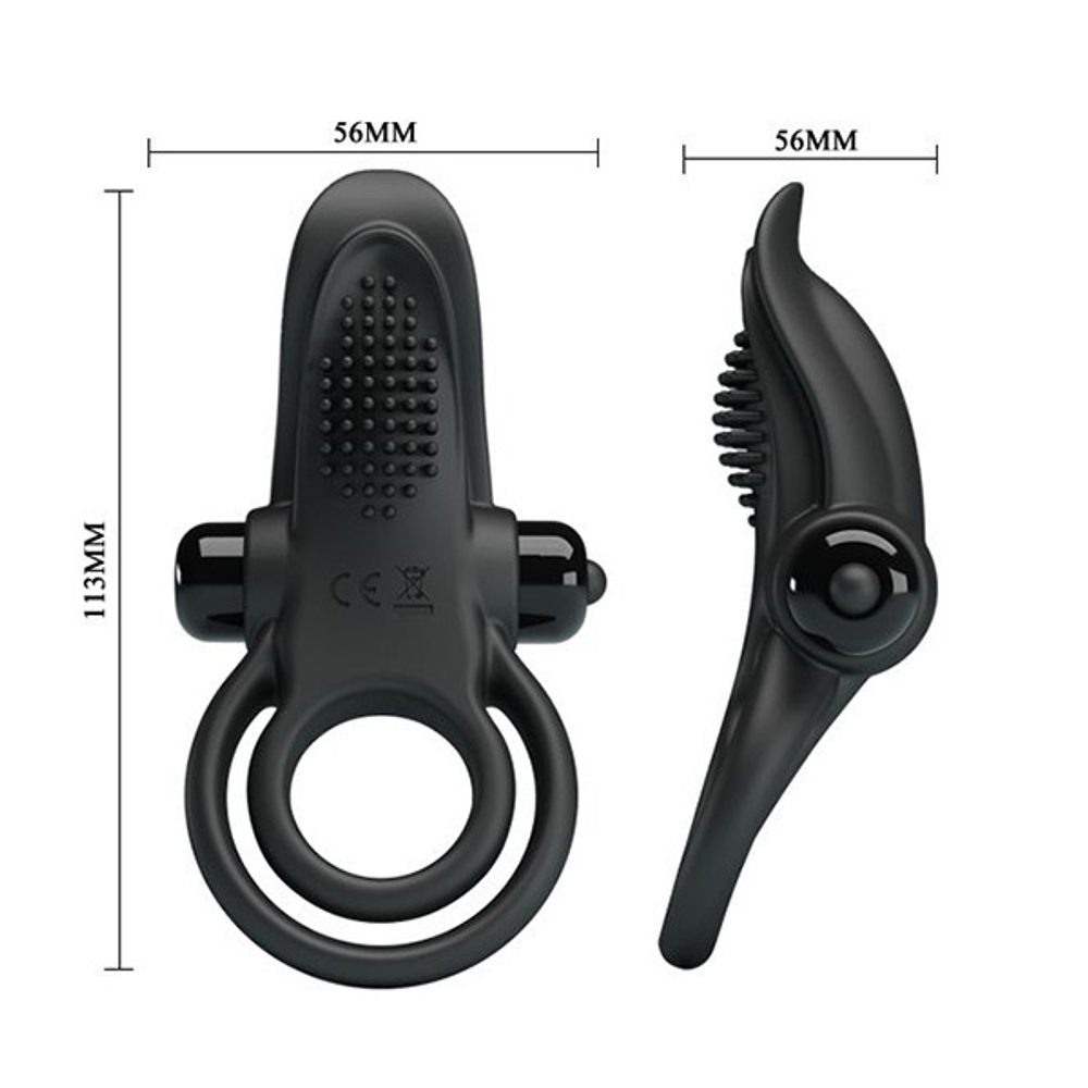 Черное силиконовое эрекционное кольцо 3см с вибрацией и подхватом мошонки Pretty Love BI-210203