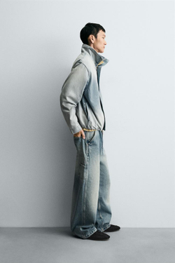 ZARA ДЖИНСОВАЯ КУРТКА С ЭФФЕКТОМ ПОТЕРТОСТИ, СВЕТЛО-ГОЛУБОЙ