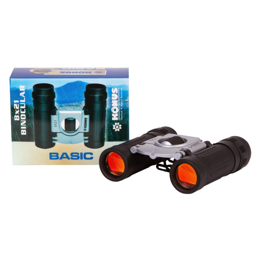 Бинокль Konus Basic 8x21— упаковка и бинокль