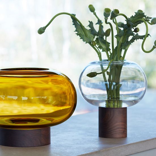 Ваза oblate, 21,5 см, прозрачная/орех