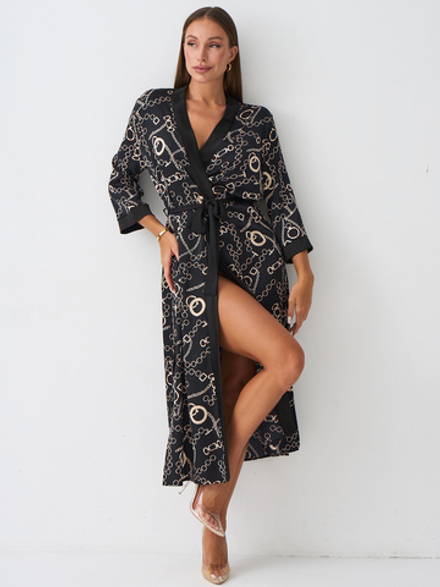 Халат шёлковый длинный принт цепи