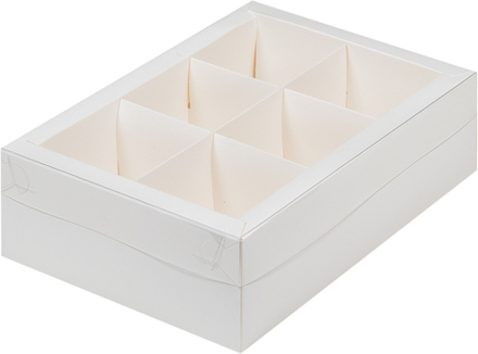 Коробка под ассорти десертов с пластиковой крышкой 240*240*70 мм (9 ячеек) (белая)
