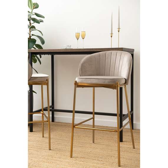 Барный стул Coral серо-бежевый велюр с золотыми ножками