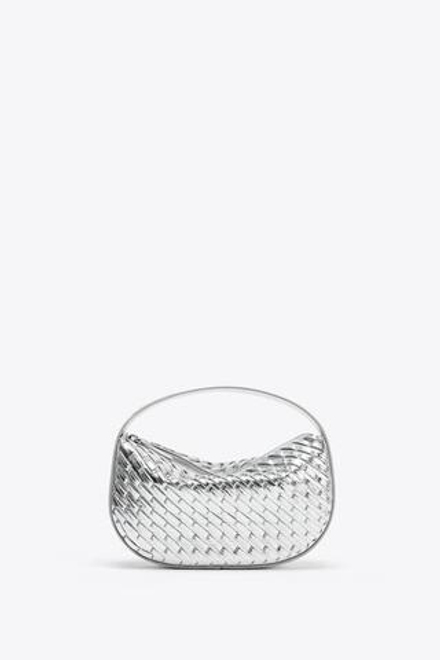 ZARA ПЛЕТЕНАЯ СУМКА, СЕРЕБРИСТЫЙ