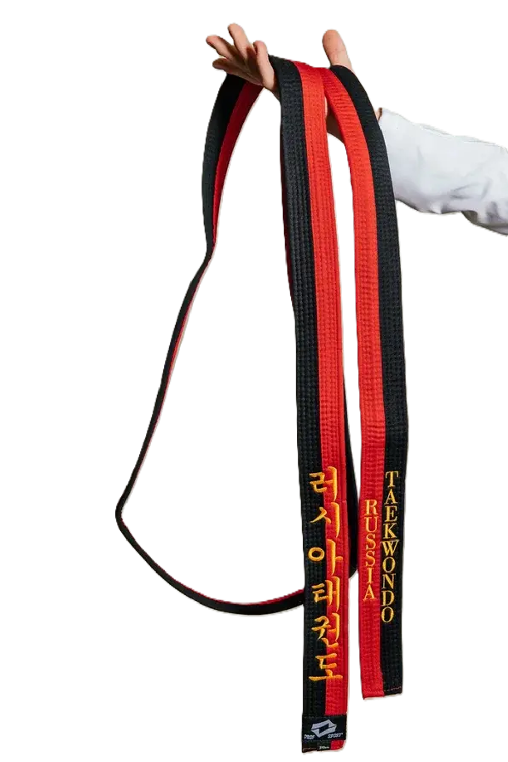 Пояс для тхэквондо ProfSport Премиум с вышивкой черно-красный