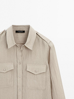 Massimo Dutti Рубашка из струящейся полупрозрачной ткани с карманами, бежевый