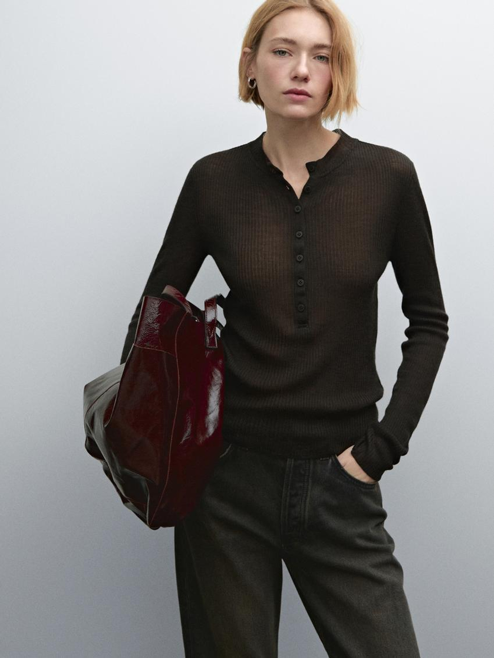 Massimo Dutti Джинсы с высокой посадкой, антрацитово-серый