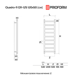 Quadro-11 120x50 (см) Полотенцесушитель водяной