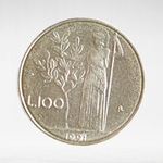 Italy 100 Lire 1991 R "Minerva with Olive Tree", Small Type, AU