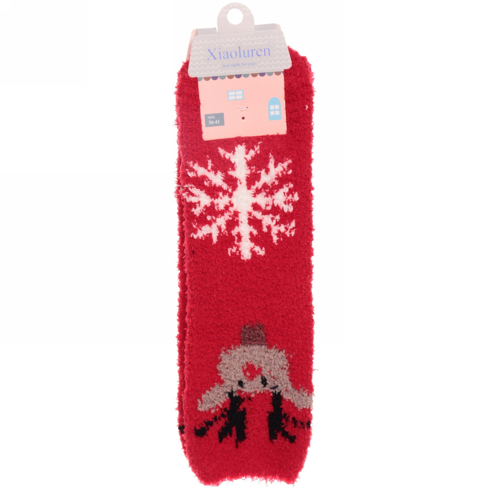 Носки женские махровые «Новогодние чудеса», микс 6 цветов, р. 36-40 (крючок, пакет, стикер)