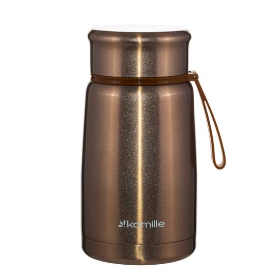 Термос пищевой 800 мл. Kamille KM 2148 из нержавеющей стали с ложкой и ремешком