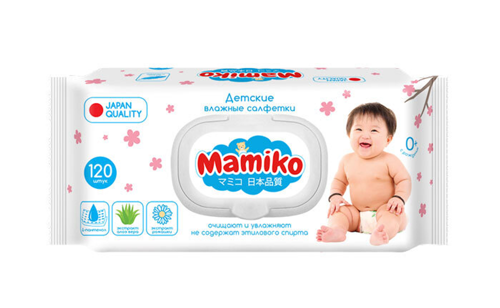 Салфетки влажные Mamiko с клапаном 120 шт