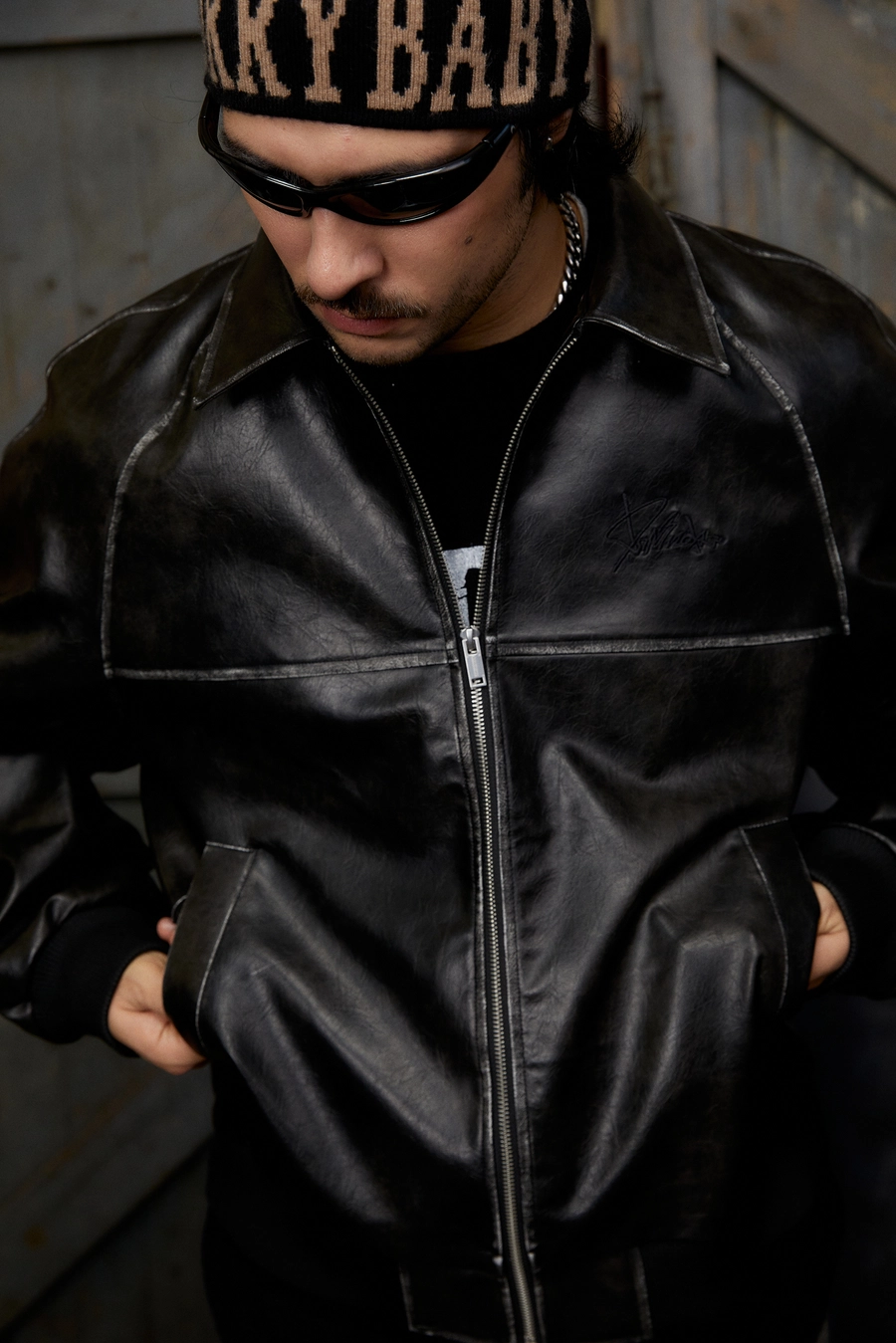 Кожаная куртка DONSMOKE Worn Effect Leather Jacket