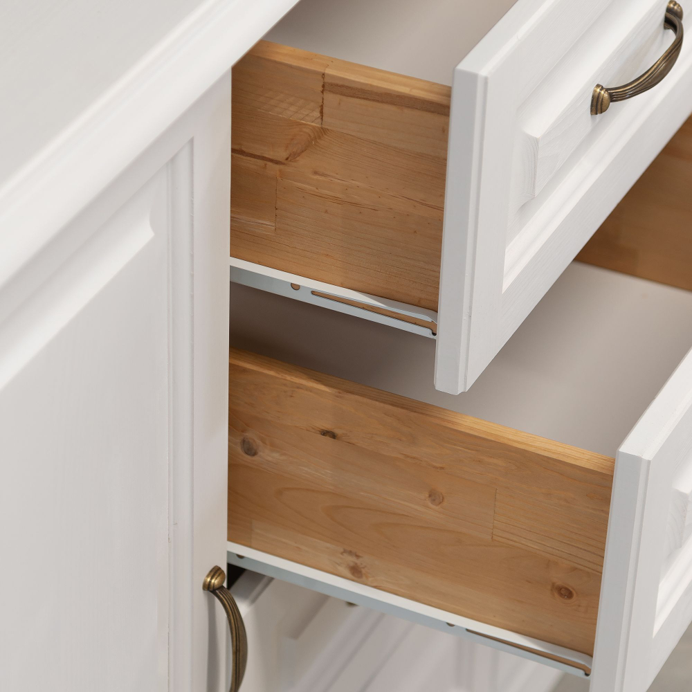 Комод белый с ящиками и дверцами Харви из массива сосны с филенкой для спальни и кухни в викторианском стиле, комод деревянный для вещей и одежды на ножках напольный