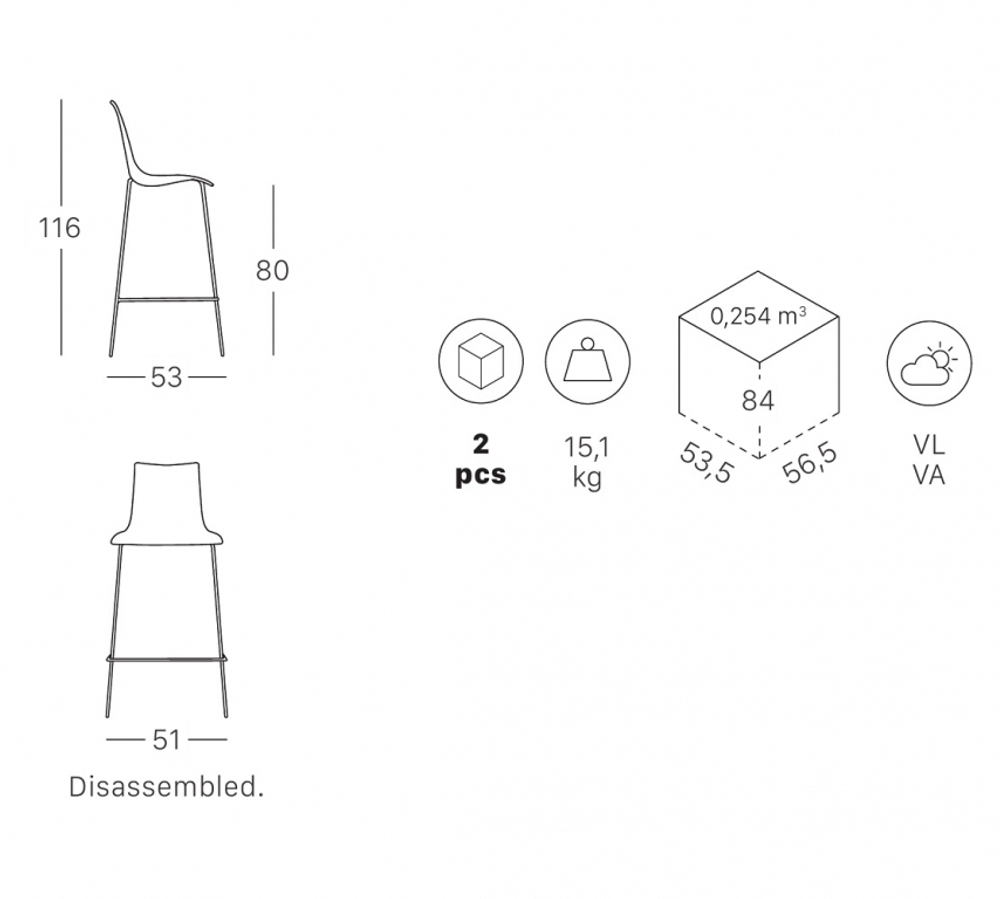Стул барный пластиковый Scab Design Zebra Technopolymer, лен
