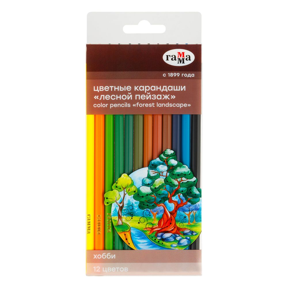Карандаши цветные 12цв. Гамма Хобби. Лесной пейзаж