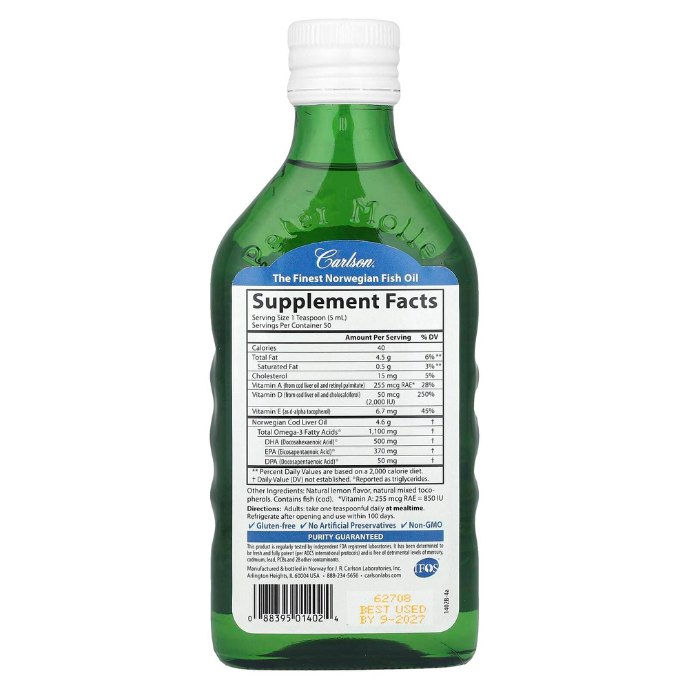 Carlson, Wild Norwegian, Super D Omega-3®, натуральный лимонный вкус, 250 мл (8,4 жидк. унции)