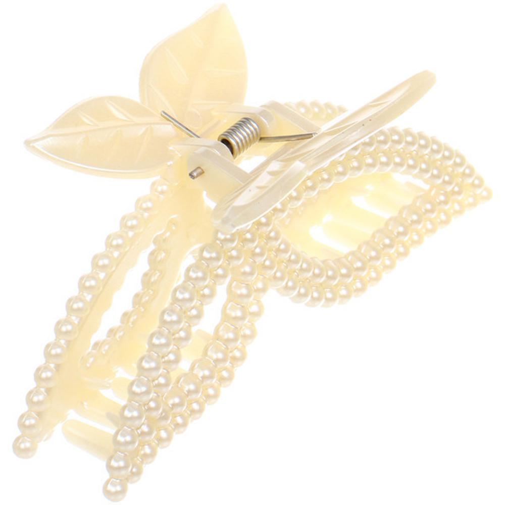 Заколка-краб для волос «Мон Пион», бабочка, цвет белый, 10см (Блистер)