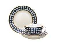 Трехпредметный комплект чайный форма Тюльпан рисунок Кобальтовая клетка арт. 81.14854.00.1