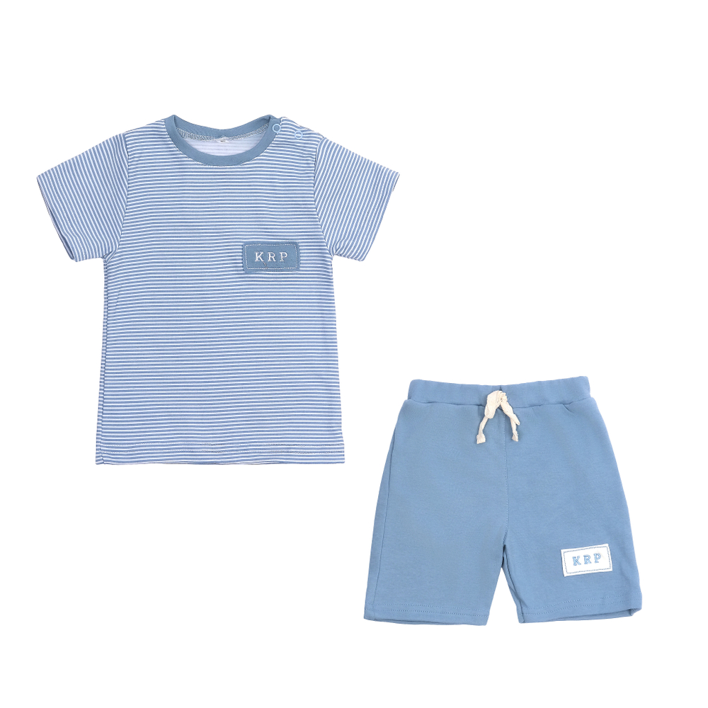 Комплект летний детский футболка короткий рукав+шорты голубой цвет