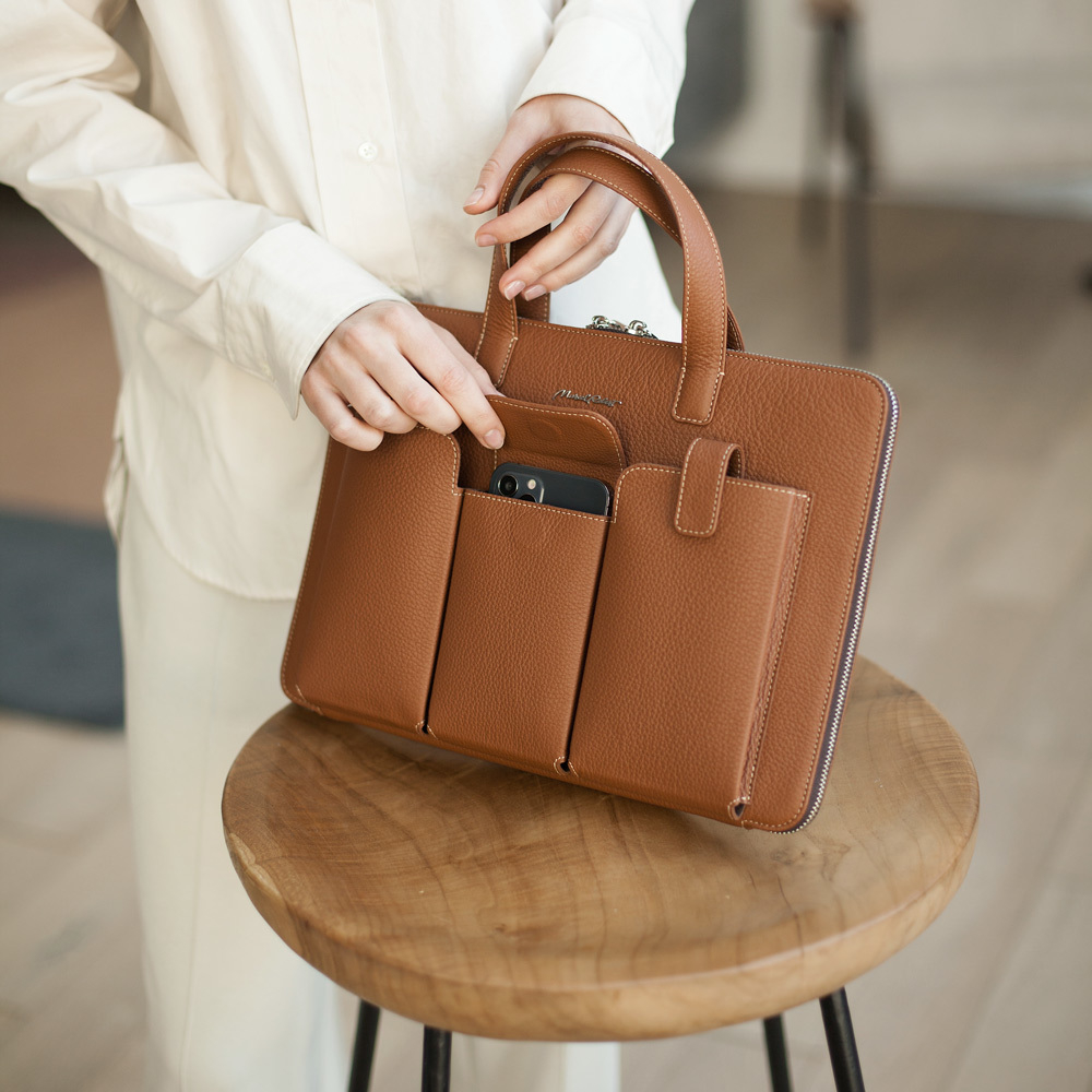 Сумка для MacBook Pro 13"-14" Bocage с карманами из кожи теленка коричневого цвета