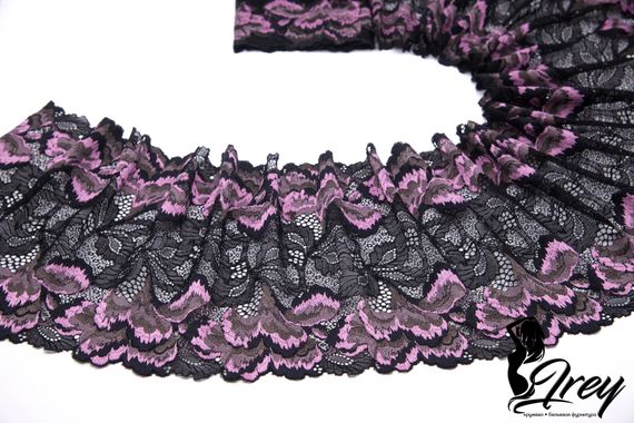 03-272 Кружево эластичное 22 см, черный/розовый
