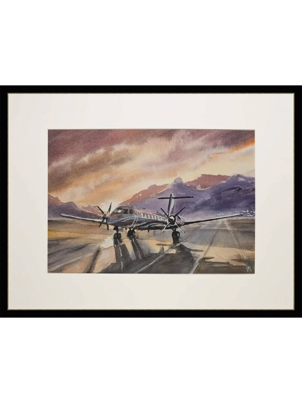 Картина авторская акварельная в паспарту 30х40 см на стену для интерьера "На взлётно-посадочной полосе"
