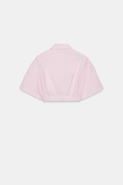 ZARA УКОРОЧЕННАЯ РУБАШКА ИЗ ПОПЛИНА В ПОЛОСКУ, РОЗОВЫЙ/БЕЛЫЙ