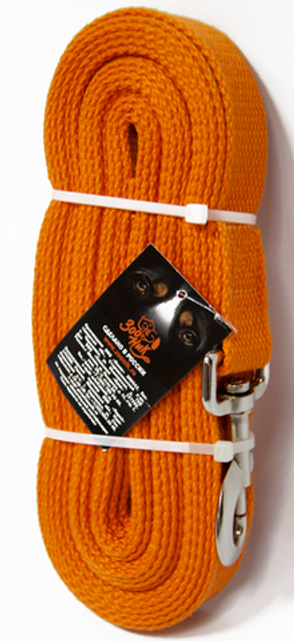ZOONIK Поводок брезентовый для собак 25 мм, длина 7 м, оранжевый