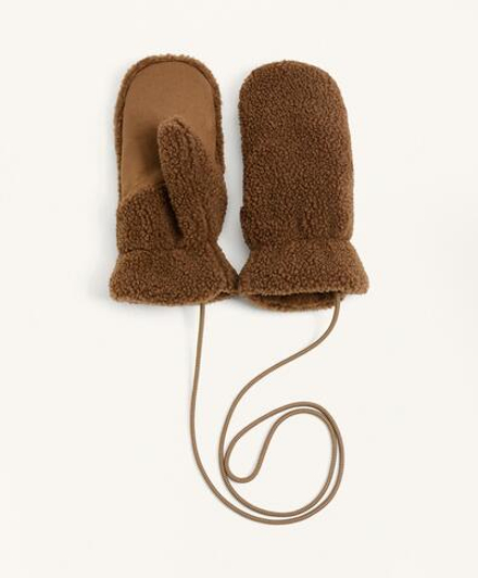 Oysho Варежки из искусственной овчины на шнурке, коричневый
