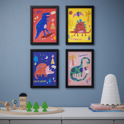 IKEA BILD  (ИКЕА БИЛД)  -  Плакат, разноцветные динозавры, 21x30 см