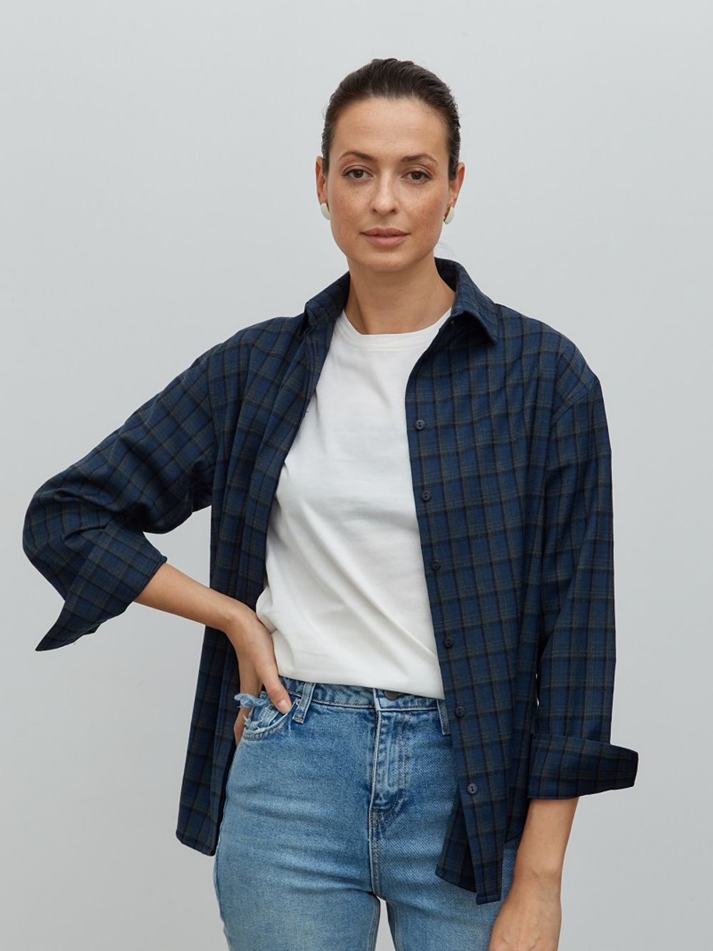 Рубашка Хельсинки синяя клетка шерсть