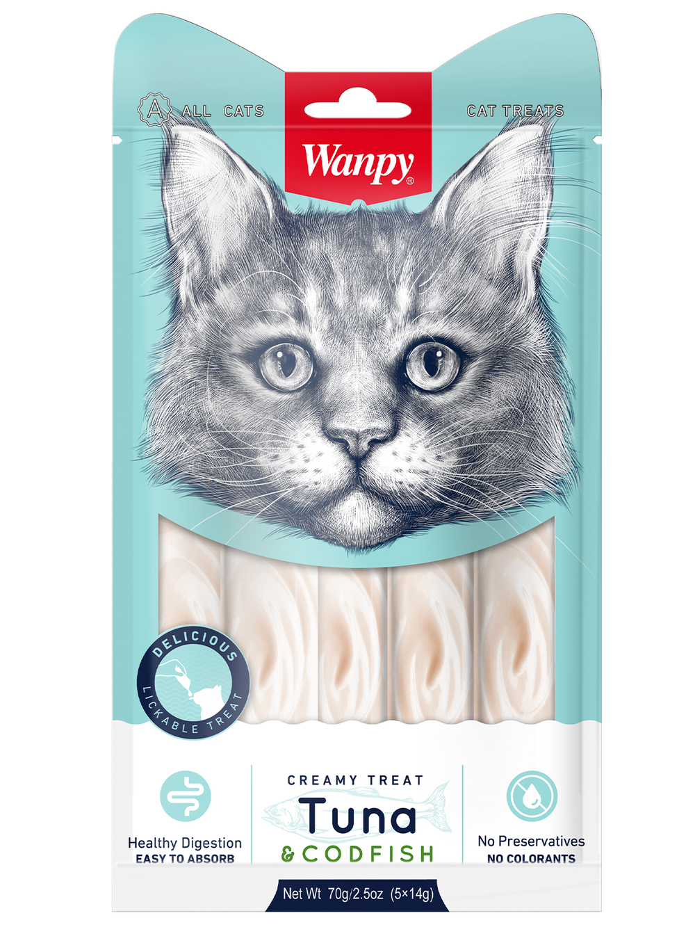 Wanpy Лакомство "нежное пюре" из тунца и трески, для кошек, 70 г