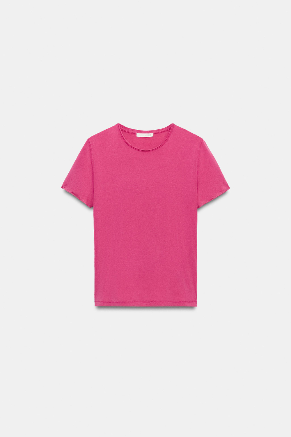 ZARA ФУТБОЛКА С КОРОТКИМИ РУКАВАМИ И ЭФФЕКТОМ ПОТЕРТОСТИ, ЦВЕТ ФУКСИИ